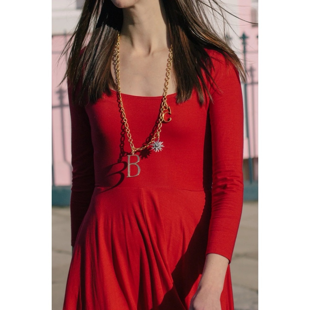 Soprano | 💋Vibrant Red Square Neck Line Long Sleeve Mini Dress
